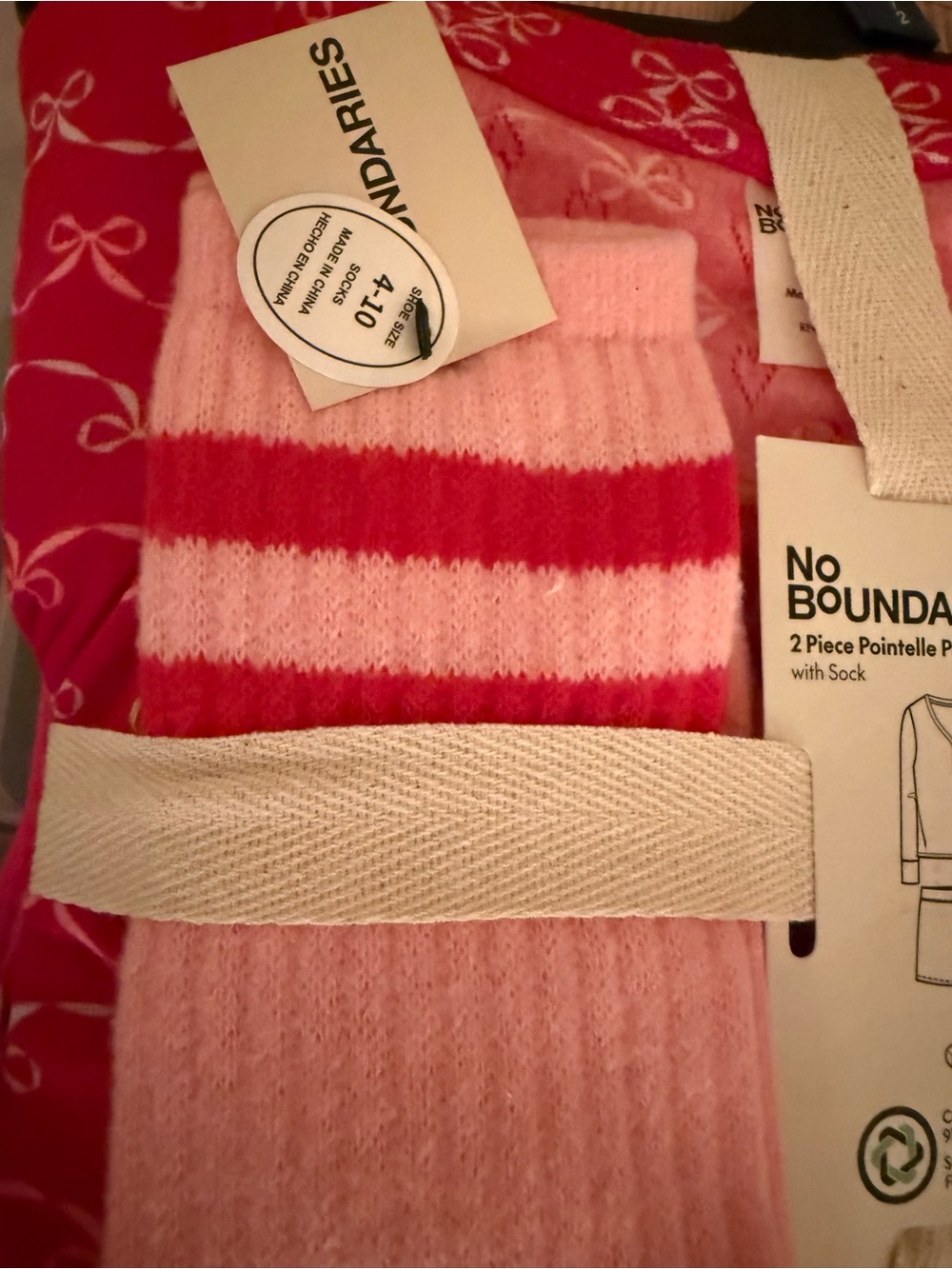 No Boundaries Pink Bow-Print Pajama & Sock Set - Picture 4 of 5